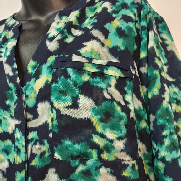 Apt. 9 Navy Blue & Teal Sheer 3/4 Sleeves Blouse Size L - Picture 6 of 12